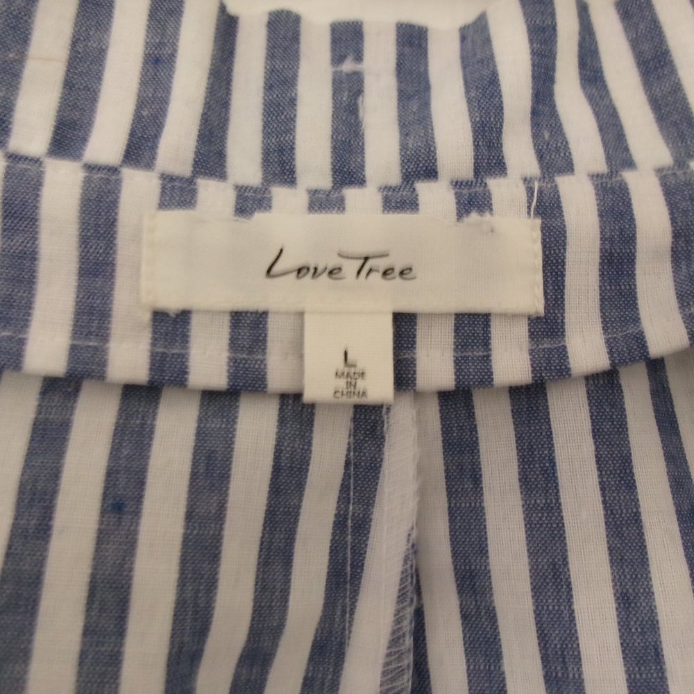 New Love Tree Chambray High Rise Paper Bag Shorts w/ Pockets L Large Blue White - Picture 7 of 9